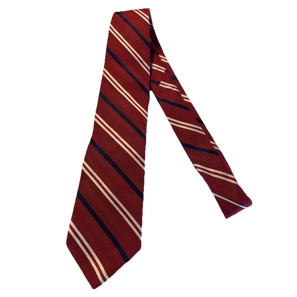 Brooks Brothers Red With White & Navy Stripes Silk /cotton Men's Necktie 62